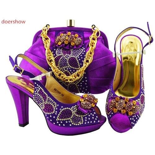 Doershow Italian Shoe with Matching Bag Shoe and Bag Set for Party In Women Italian Matching Shoe and Bag Set with stone PFG1-16