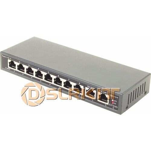 DSLRKIT 250M 10 Ports 8 PoE Switch Injector Power Over Ethernet without Power Adapter