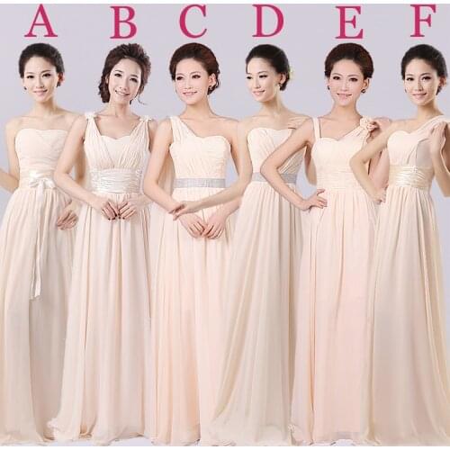 Elegant Women Light Champagne Floor Length Bridesmaid Dresses Long Chiffon Wedding Party Dress Sweet Memory