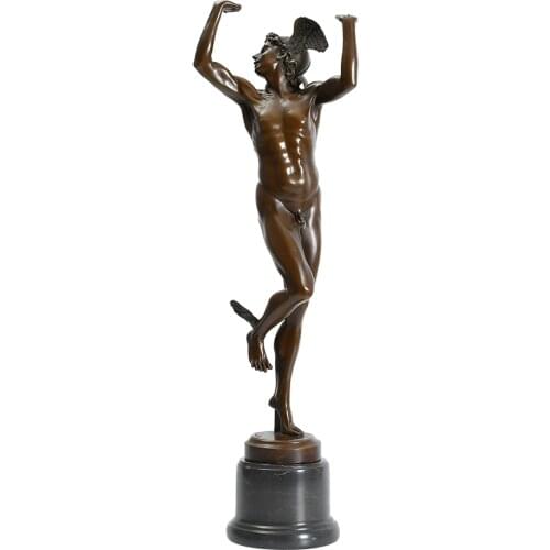 Greek Hermes Roman Mercury Statue Myth Commerce God Sculpture Bronze Gorgeous Antique Art Home Office Decoration Large
