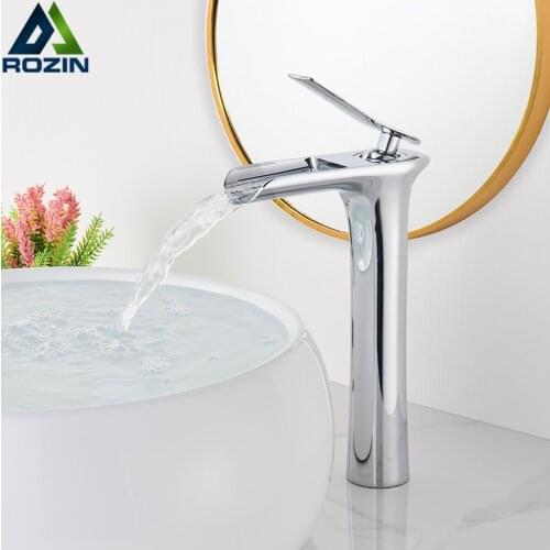 Chrome Basin Faucets Waterfall faucets Single Hole Cold and Hot Water Tap Bathroom Basin Faucet Mixer Taps White Mixer Crane