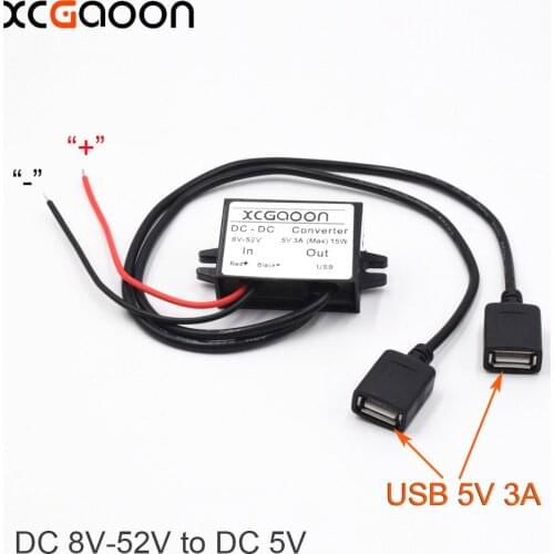 XCGaoon Dual 2 USB DC-DC Car Converter Module Cable input DC 12V 24V 48V (8V -5V) To USB Ouput DC 5V 3A 15W (Max) Power Adapter
