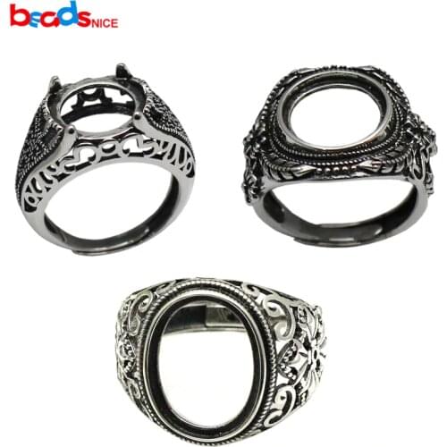 Thai Silver Ring 925 Sterling Silver Ring Cabochon Setting for 12mm Round Stone Vintage Ring Handmade Accessories ID 33759
