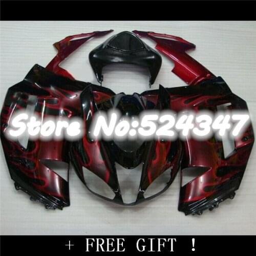 Motorcycle Fairing kit for KAWASAKI Ninja ZX6R 07 08 ZX6R 636 2007 2008 Red flames gloss black ABS Fairings set