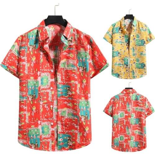 Mens beach flower shirt loose casual cotton and linen short-sleeved shirt mens shirts mens fashion clothing trends