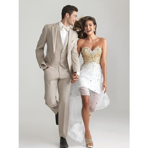 Custom Made Mens Suits Groomsmen Notch Lapel Groom Tuxedos Champagne Wedding Best Men Suit (Jacket+Pants+Tie+Vest)
