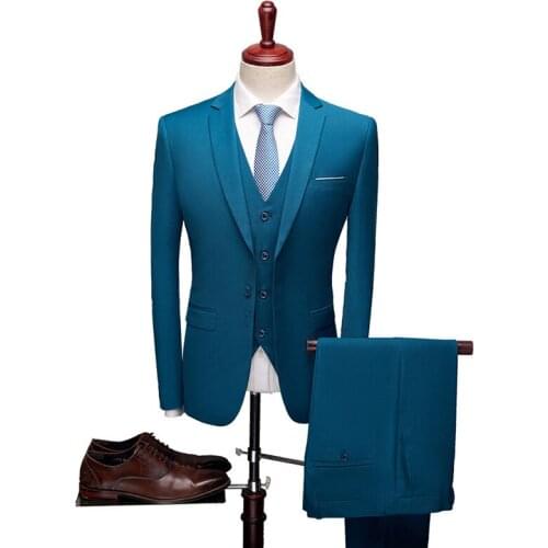 Men Suit Business Work Wedding Groom Formal Casual Office Suit Uniform Slim Fit Party Banquet 3 Pieces Single Breasted 2 Buttons