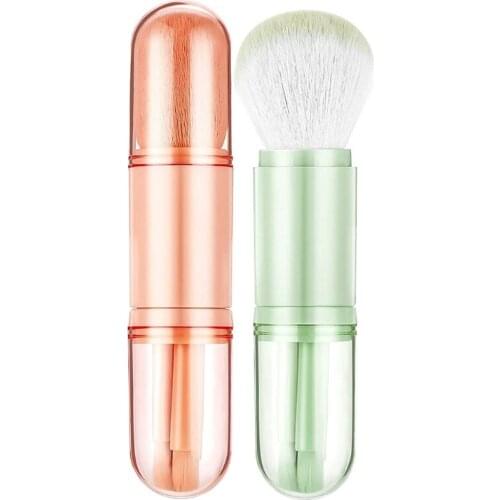 G99E Small Makeup Brush Set 4 in 1 Portable Travel Retractable Mini Facial Cosmetic Brushes Suit with Soft Bristles