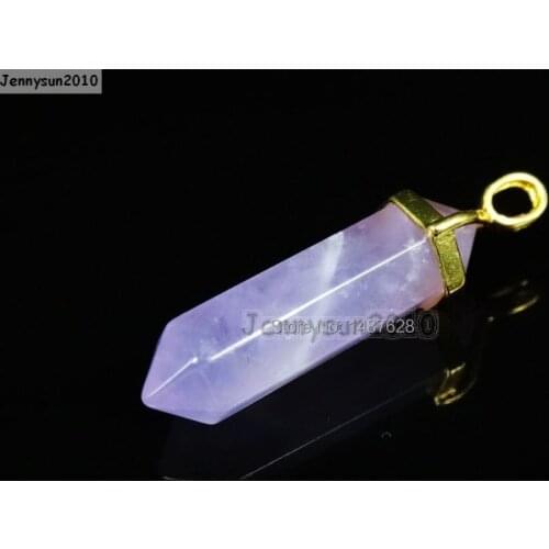 Natural Ame-thyst Gems Stones Hexagonal Pointed Healing Reiki Chakra Gold Pendant Beads Necklace Earrings 10Pcs/Pack