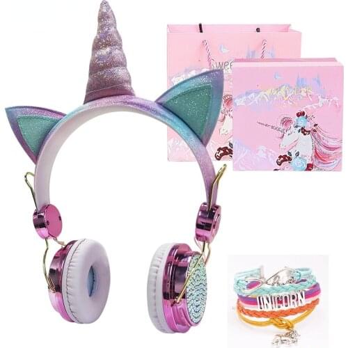 Unicorn Headphones Bluetooth 5.0 Cute Girl Casco Wireless Headphones Headset with Microphone Wireless Auriculares Christmas Gift