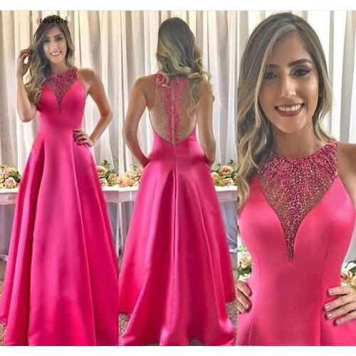 New Arrival Cheap Fuchsia Evening Dress A Line Beaded Satin Long Holiday Wear Pageant Prom Party Gown Custom Made Plus Size