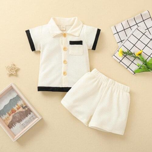 Baby Boy Girl Summer Casual Clothing Outfits Set Newborn Infant Girls Square Collar Short Sleeve Solid Tops+Short Pants Sets