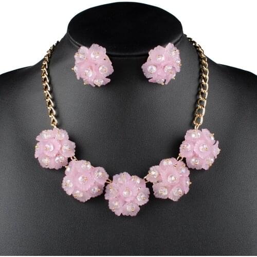 Claire Jin Flower Necklace and Earrings Stud Women Jewelry Sets Pendant for Girls Matching Crystal Fashion Accessories Gifts