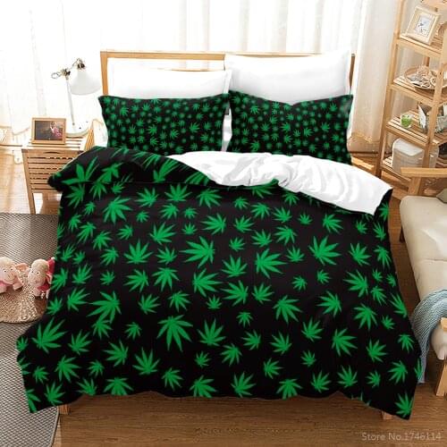 Maple Leaf Plant Leaves Bedding Set Queen King Size Quilt Cover with Pillowcase Soft Duvet Cover Set Bedclothes for Home Bedroom