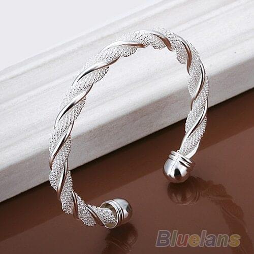 Silver Plated Twist Net Cuff Bangle Fashion Bracelet Bracelets Bangles 092D