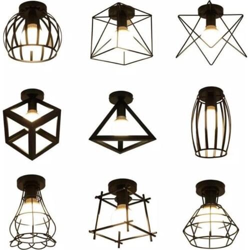 Retro LED Ceiling Lamp for Bedroom E27 Indoor Iron Ceiling Lights Cozy Loft for Home Corridor Balcony Aisle 110V 220V Black