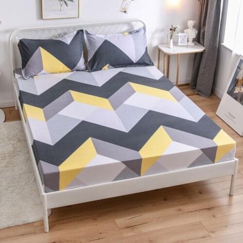 Geometric Fitted Sheet Twin Double Bedsheet Queen Sheets King Fitted Bed Sheet with Elastic All Around Mattress Cover
