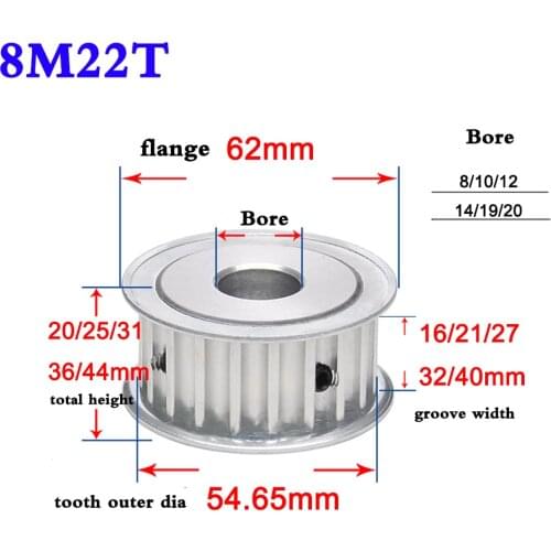 1Pcs 8M 22 Tooth 24 Tooth Synchronous Wheel Timing Belt Pulley Gear Motor Width 16/21/27/32/40mm Bore 8-20mm