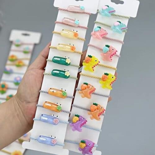 10Pcs Korean Girls Scrunchie Cartoon Flower Bow Elastic Hair Rubber Bands for Children Hair Ring Rope Tie Kids Hair Accessories