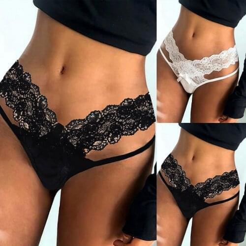 S-3XL Sexy Women Bandage Hollow Out Lace Thong Panties Lingerie T back Lingerie Soft Comfortable Bowknot Underwear Gift