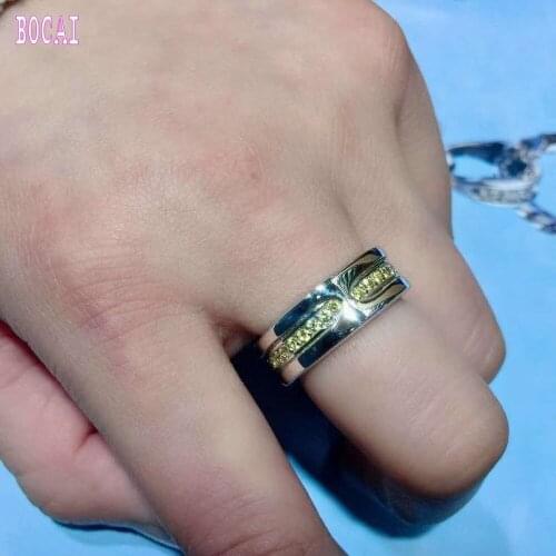S925 pure silver Good luck ring inlaid yellow zircon fashion mens and womens rings