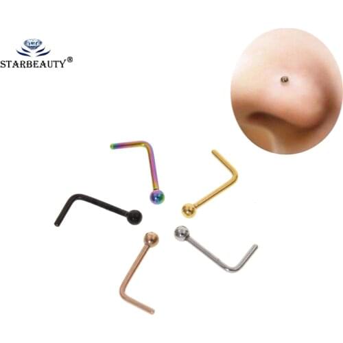 Starbeauty 1Pc 1.0*7mm Nose Stud Piercing Earring Silver Color Anodized L Shape Mix Color Nose Ring Prong CZ Nose Jewelry 18G