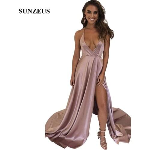 Deep V-neck Sexy Women Wedding Party Dresses With Side Slit Simple Bridesmaid Dress Long Custom-made Prom Gowns