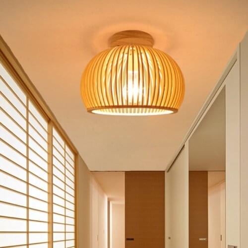 Modern Wood Birdcage E27 bulb Ceiling Lights Nordic Home Deco Bamboo Weaving Wooden Ceiling Lamp Cage lamp Fixtures