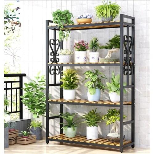 Flower rack balcony shelf solid wood wrought iron flower shop display shelf indoor multi-layer succulent floor-standing flower r