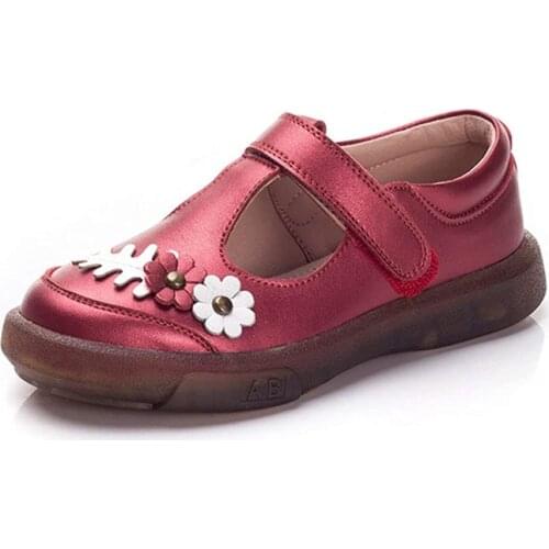 2020 Girls Mary Jane Shoes Flats Round Toe Flowers Velcro Soft Genuine Leather Party Princess School Uniform Kids Flats обувь дл