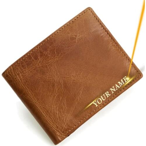 Engraved Name Vintage Mens Wallet Genuine Leather Handmade Coin Purse for Male Rfid Business Card Holder Clutch Bag Customized