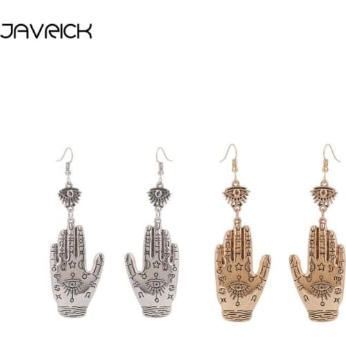 Vintage Evil Eye Hasma Fatima Hand Lucky Drop Earrings Religious Totem Jewelry