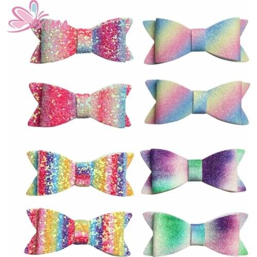 2Pieces 3inch Gradient Color Hair Bow Hairgrips Glitter Rainbow Bows for Party Hair Clip Girls Hair Accessories