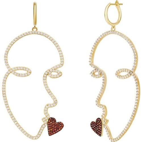 Fashion 925 Sterling Silver Hyperbolic Mask Earrings with Orange Zircon Love Heart Women personality Jewelry Accessories