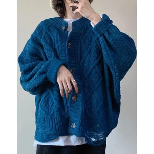 Spring Korean 2021 new wind loose simple solid round neck Versatile Single breasted long sleeve sweater womens wear