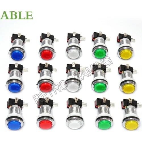 1pcs 33mm Push Button Arcade Button Led Micro Switch Chrome Plated Illuminated 12v Power Button Switch 5 colors