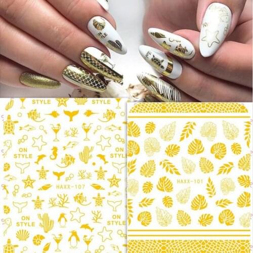 1pcs Gold Coconut Tree Summer Sea Animal 3D Adhesive Nail Art Sticker Sea turtle penguin Design Adhesive Glue Manicure Decal