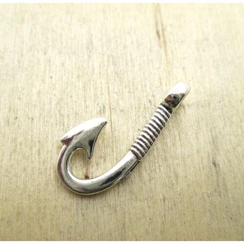 15pcs--13x31mm Fish Hook Charms Steampunk Large Fish Hook Charm Pendants DIY necklace/ bracelets charms antique silver tone