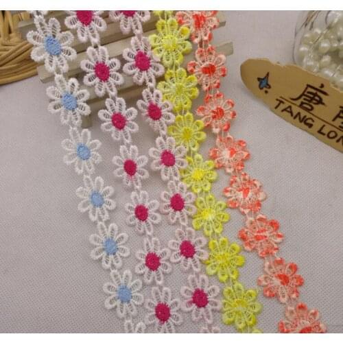 150 Yards Colorful Dainty Flowers Daisy Floral Lace Trim Embroidered Lace Ribbon For Garment Sewing Craft Wedding Accessories