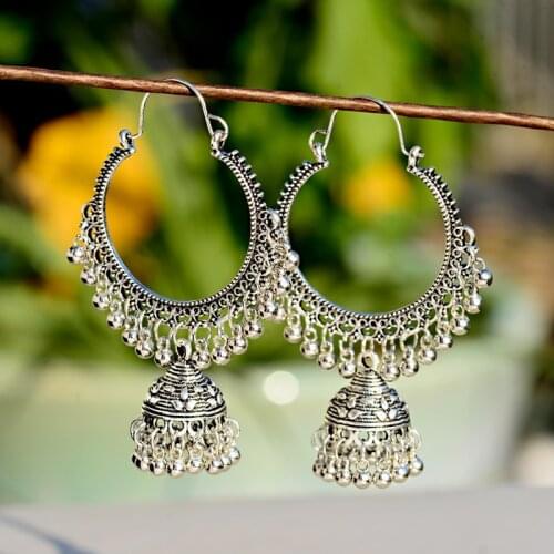 2020 Classic Women Big Round Jhumka Jhumki Earrings Indian Jewelry Tribe Vintage Ethnic Bohemia Boho Bell Tassel Earrings