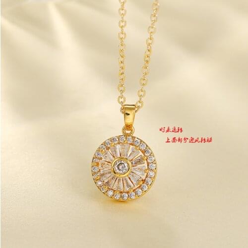 2021 Fashion Zirconia Round Pendant Necklace Chain for Women Girls Copper Charms Choker Jewelry Party Gifts