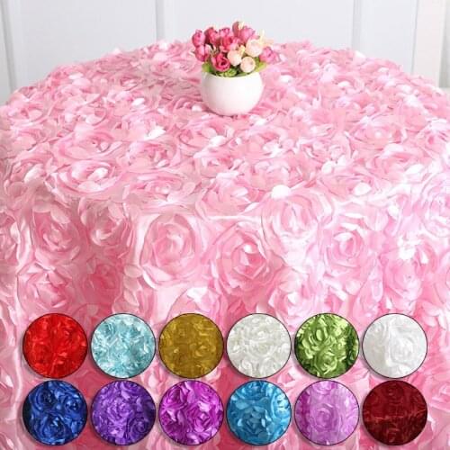 3D Rose Petal Tablecloth Carpet Wedding Party Banquet Birthday Background Rosette Satin Table Skirt Round Table Cover Home Decor