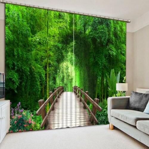 3D Curtain Green Bamboo Wooden Bridge 3D Blackout Window Curtains For Kids Bedding room Living room Hotel Drapes Cortinas