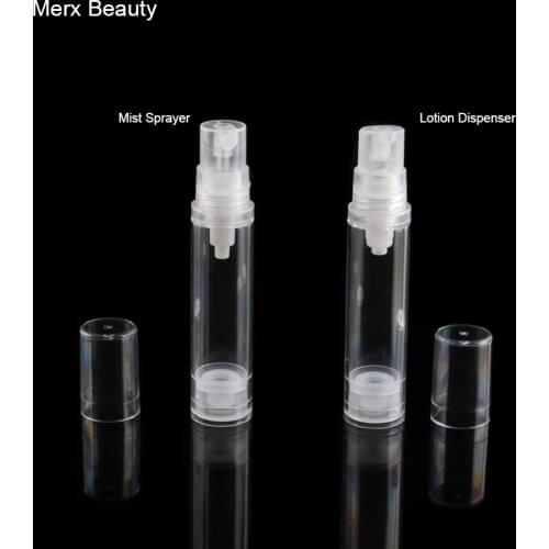 5ml 10ml Empty Refillable Airless Clear Lotion Pump Cosmetic Serum Travel Bottle Tube Clear Lid Cap(100pcs)MERX BEAUTY