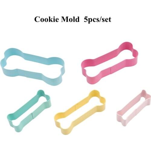 5Pcs Cookie Cutter 3D Dog Bone Form Cookie Stamp Stainless Steel Cake Decorating Tools Baking Mould Biscuit DIY Mold Mixed Color