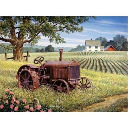 DIY 5D Full Diamonds Embroidery tractor square Diamond Painting Cross Stitch Kits Diamond Mosaic landscape icon Home Decoration
