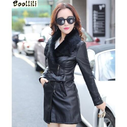 Boollili 2020 Women PU Leather Jacket Fur Collar Coat Female Slim Outerwear Winter Warm Womens Jackets Jaqueta De Couro