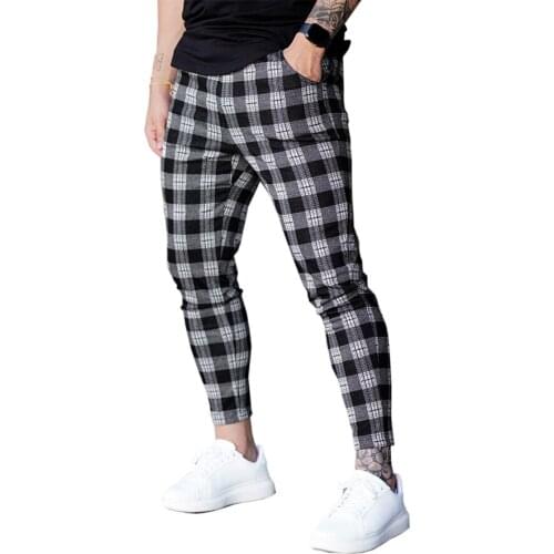 Fashion Mens Casual Plaid Print Drawstring Elastic Waist Long Pant Trousers Pants Men pantalones hombre Streetwear Sweatpants