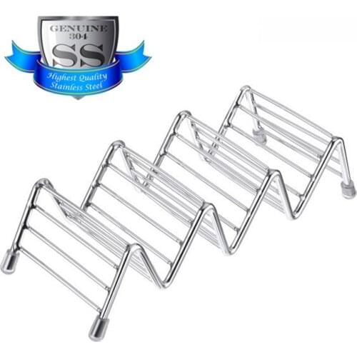 Taco Holder Made of Genuine Food Grade #304 Stainless Steel Holding 3 or 4 Tacos with Anti-slip Silicone Tips