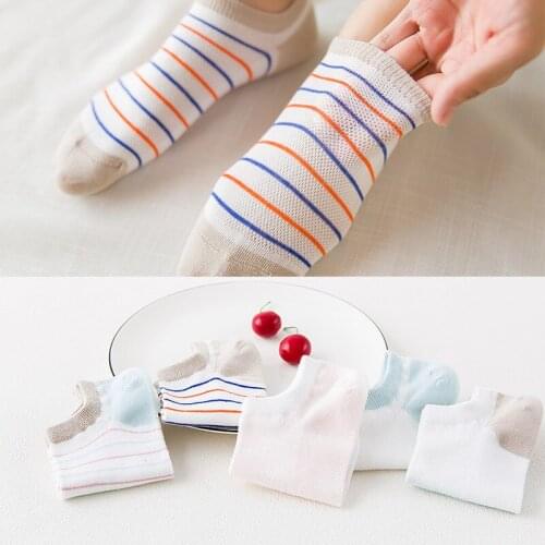 Breathable mesh fresh womens socks fine stripe womens socks